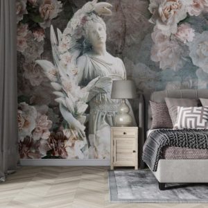Heykel Ve Eskitmeli Gül Desenli 3D Duvar Kağıdı