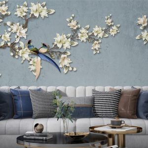 Çiçek Dalındaki Kuşlar 3D Duvar Kağıdı | Duvar Kağıdı Marketi