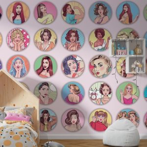 Pembe Retro Bayan Figürlu 3D Duvar Kağıdı | Duvar Kağıdı Marketi
