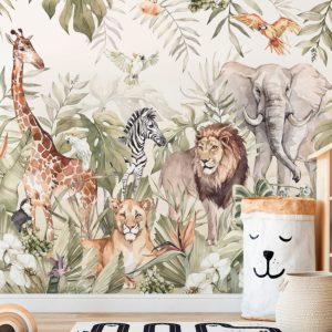 Tropikal Safari Hayvanları Temalı Duvar Kağıdı