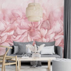 Pembe Renkli Karışık Çiçek Desenli 3D Duvar Kağıdı