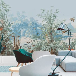 Kuşlu Tropikal Çiçekli 3D Duvar Kağıdı