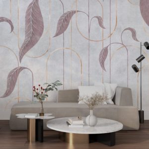 Bordo Geometrik Yaprak Desenli Duvar Kağıdı
