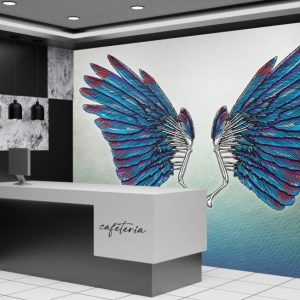 Mavi Kırmızı Kanat Desenli 3D Duvar Kağıdı | Duvar Kağıdı Marketi