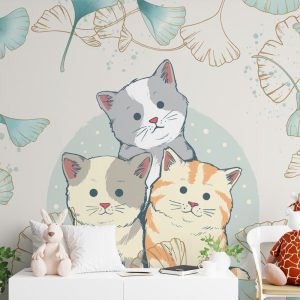 Kedi Desenli 3D Duvar Kağıdı