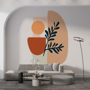 Boho Renklerde Yaprak Tasarımlı Duvar Kağıdı