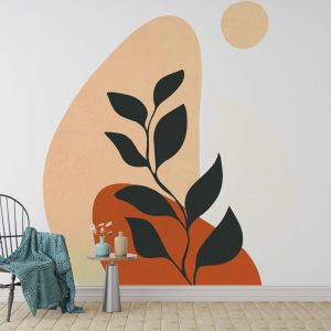 Boho Renklerde Yaprak ve Güneş Duvar Kağıdı