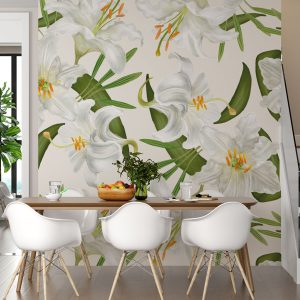 Soft Beyaz Çiçek Deseni Duvar Kağıdı