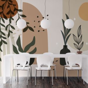 Bohem Tonlarda Geometrik Desenler Botanik Duvar Kağıdı