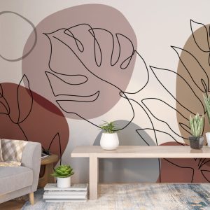 Soft Renklerde Çizgili Yapraklar Duvar Kağıdı