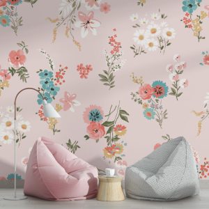 Soft Çizgisel Bahar Dalı Çiçekler Duvar Kağıdı