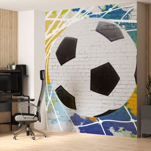Büyük Futbol Topu Çizimi Duvar Görünümlü Grafiti Duvar Kağıdı | Duvar Kağıdı Marketi