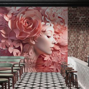 Pembe Tonda Çiçekli Kadın Duvar Kağıdı
