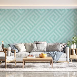 Mint Yeşil Renkte Geometrik Desen Duvar Kağıdı