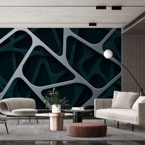 Yeşil Gri Katmanlı Soyut 3D Geometrik Duvar kağıdı