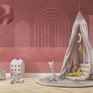 Geometrik Soyut Pembe Tonlarda Yıldızlı Duvar Kağıdı